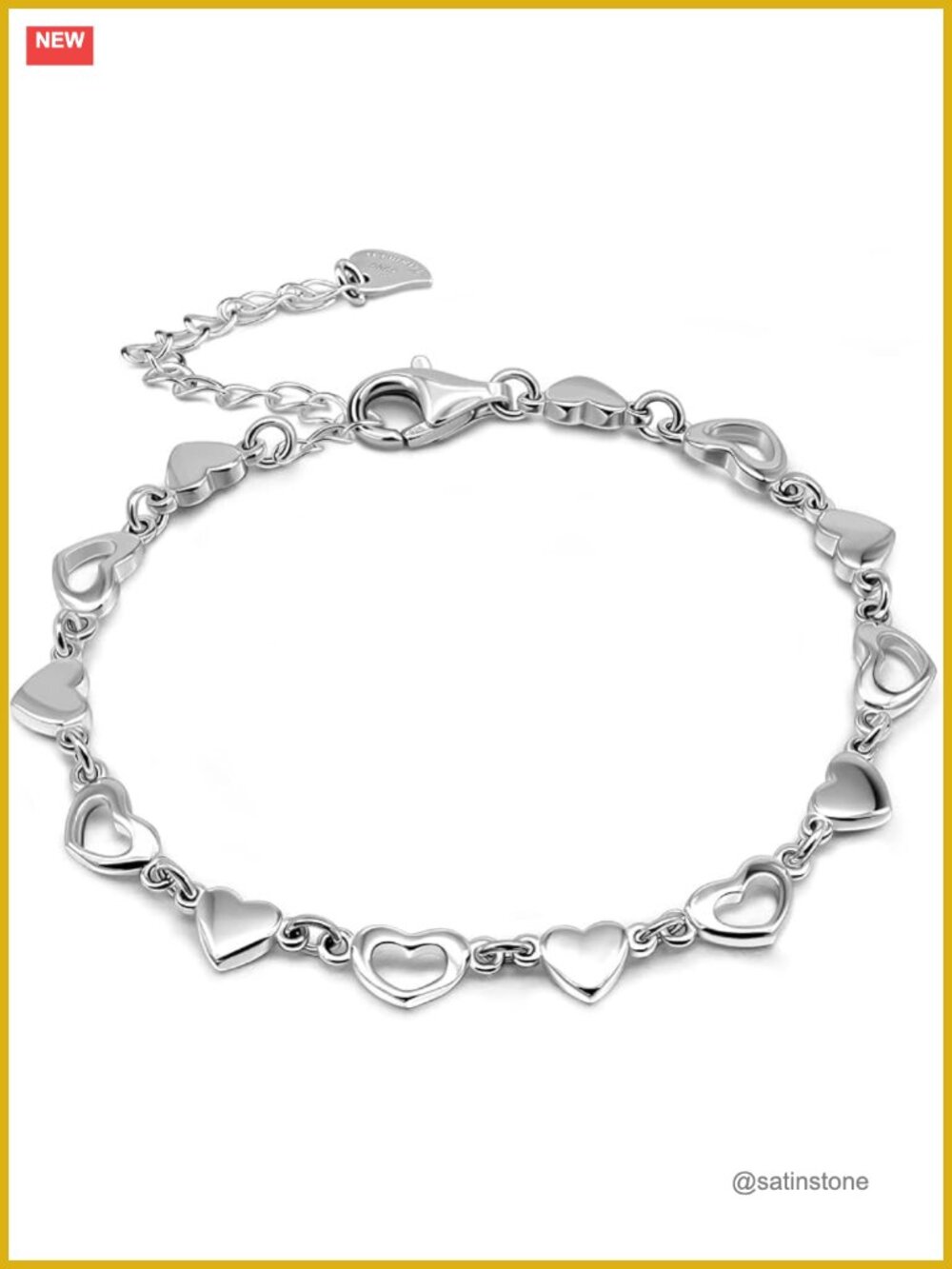 925 Sterling Silver Infinity Heart Link Bracelet Rabbit Charm Bangle